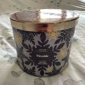 White Barn fireside three wick scented candle.